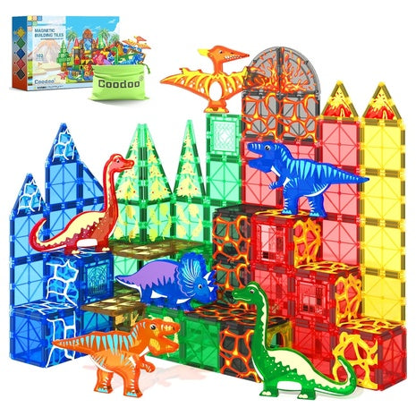 102 Piece Magnetic Tiles Dinosaur Building Blocks