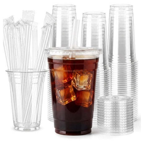100 20oz Plastic Cups With Lids & Straws