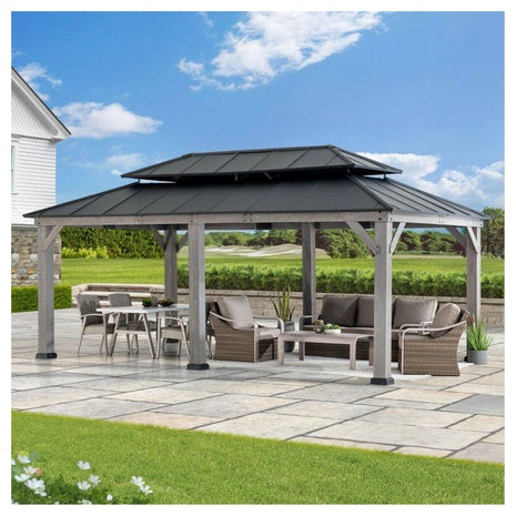 Sunjoy 12 x 20 ft. Wood Patio Steel Hardtop Gazebo