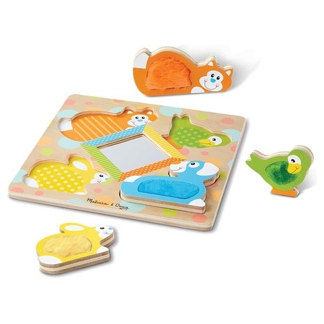Melissa & Doug First Play Peek-a-Boo Pets Wooden Touch and Feel Puzzle with Mirror