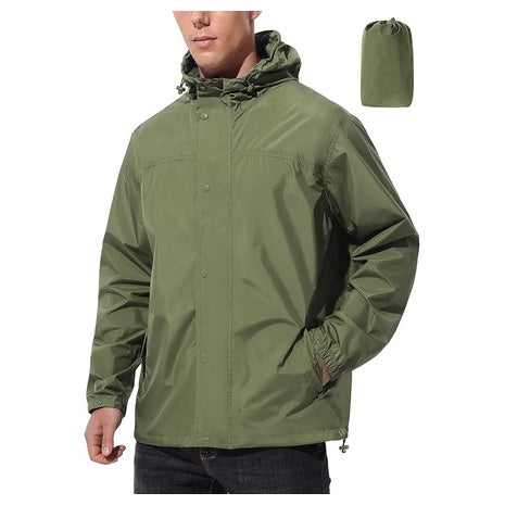 Men's Waterproof Windbreaker Packable Rain Coat With Hood