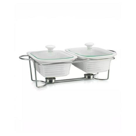 Godinger White Rectangle Double Porcelain Baker With Stand