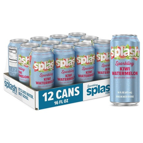 12 Cans Splash Refresher Kiwi Watermelon Sparkling Water (16oz)