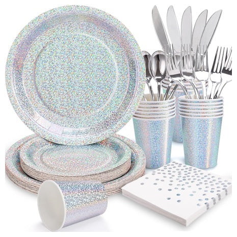 168 Piece Disposable Iridescent Dinnerware Set
