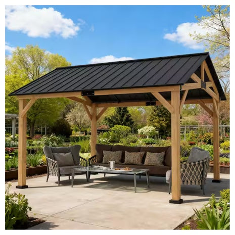 INMITOM 11Ft X 13Ft Wood Hardtop Outdoor Patio Gazebo