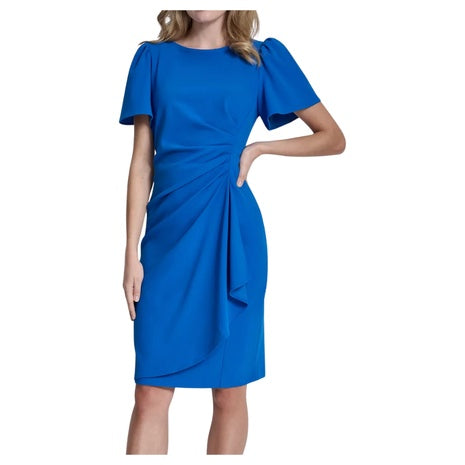DKNY Women's Short-Sleeve Scuba Crepe Ruched Sheath Dress