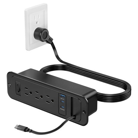 Recessed 6-Ft Power Strip With Retractable 2 PD 65W USB C Cable