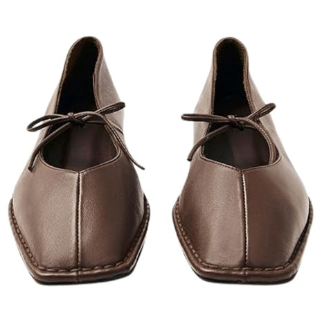 Women's Lace Up Ballet Flats Square Toe Slip On Ballerina Shoes