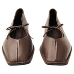 Women's Lace Up Ballet Flats Square Toe Slip On Ballerina Shoes