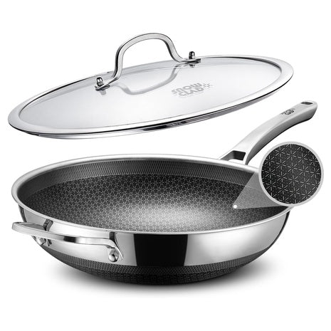 13" Stainless Steel Wok Pan with Lid