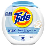 57 Pack Of Tide Free & Gentle PODS Liquid Laundry Detergent Soap Pacs