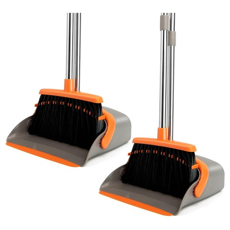 2-Pack Long Handle Broom & Dustpan Set