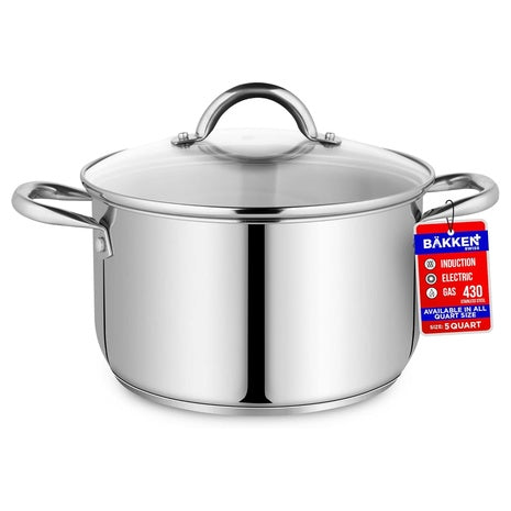 5 Quart Stainless Steel Stockpot with Glass Lid