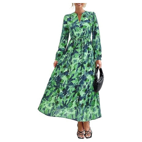 Women's Long Sleeve V-Neck Floral Dress (8 Colors)