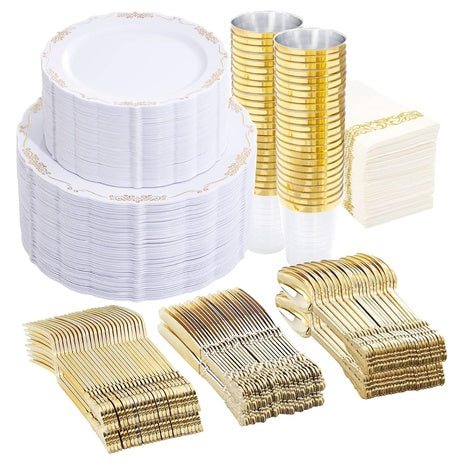 350-Piece Gold Disposable Dinnerware Set