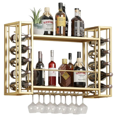 Floating Gold Wine Rack with Glass Holders