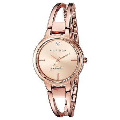 Anne Klein Diamond-Accented Dial Rose Women's Bangle Watch