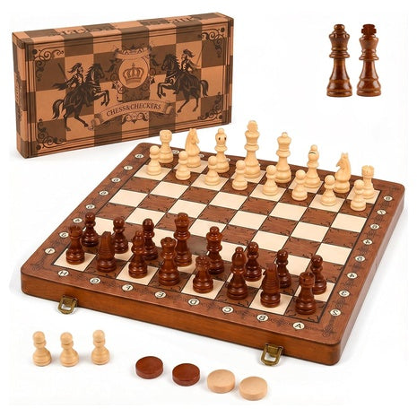 Magnetic Wooden Chess & Checkers Set