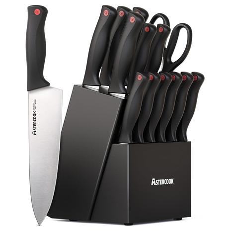 15-Piece Kitchen Carbon Steel Knife Set w/ Built-in Sharpener