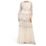 Mac Duggal Long Sleeve Floral Embroidered Gown