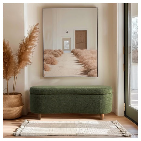 Bailey Boucle-Style Curved Storage Accent Bench