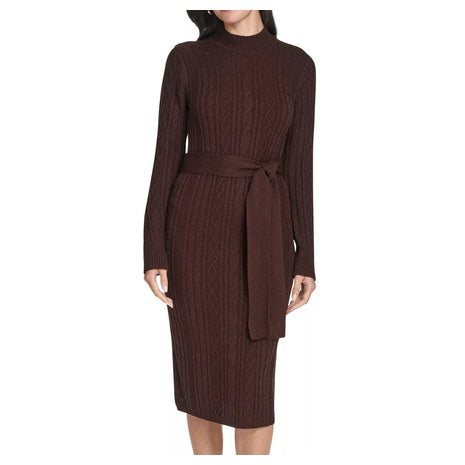 Jessica Howard Women's Long Sleeve Mock Neck Belted Midi Sweater Dress