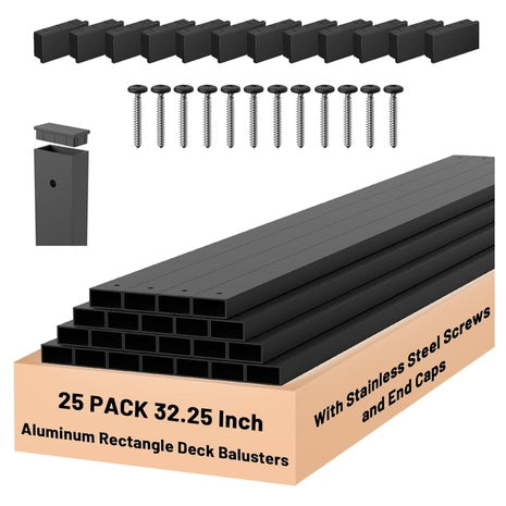 25-Pack 32.25" Black Aluminum Deck Railing Balusters