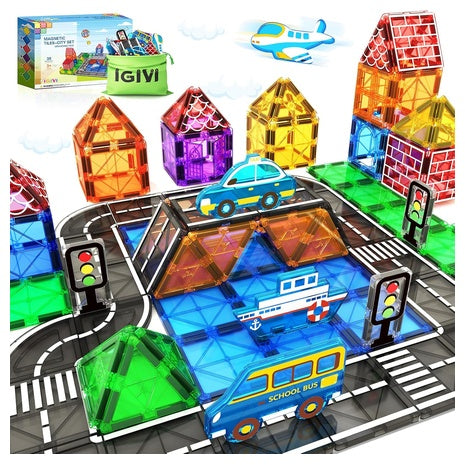 Magnetic Building Tiles Road Building Set