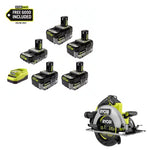RYOBI ONE+ 18V HP Batteries: 4x 4.0Ah + 1x 2.0Ah + Charger + Free ONE+ Brushless Circular Saw