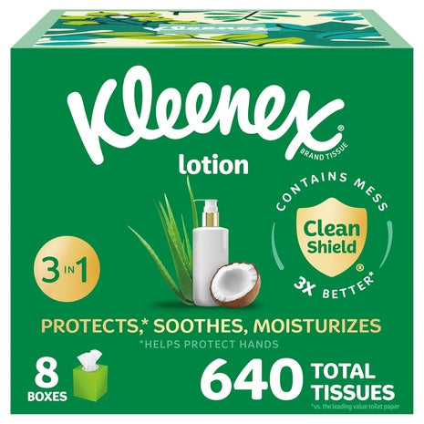 8 Cube Boxes Of Kleenex Lotion Facial Tissues with Coconut Oil