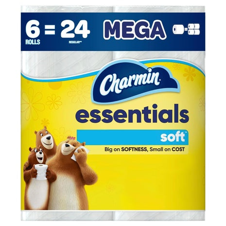 6 Mega Rolls Charmin Essentials Soft Toilet Paper