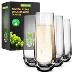 4 NutriChef Stemless Champagne Flute Glasses