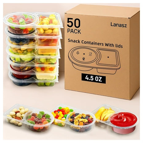 50 Double-Compartment Snack Containers
