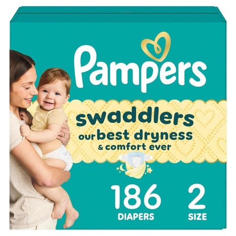 186 Size 2 Pampers Swaddlers Diapers