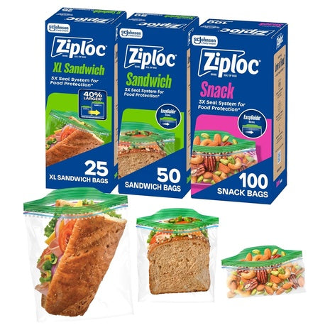 175 Ziploc Sandwich & Snack Bags with EasyGuide Texture