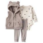 3-Piece Baby Boy Carter’s Bear Print Sleeveless Jacket, Bodysuit & Pant Set