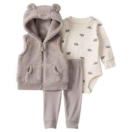 3-Piece Baby Boy Carter’s Bear Print Sleeveless Jacket, Bodysuit & Pant Set