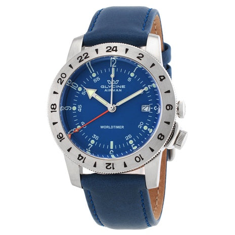 Glycine Airman Vintage GMT Quartz Blue Dial 40 Mm Men's Watch