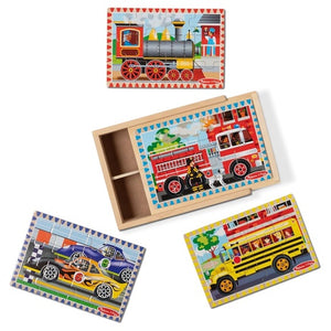 48 Piece Melissa & Doug 4‑in‑1 Wooden Vehicle Jigsaw Puzzle Set