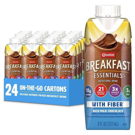 24-Pack Carnation Breakfast Essentials Rich Milk Chocolate Shakes with Fiber (OU-D, 8oz)