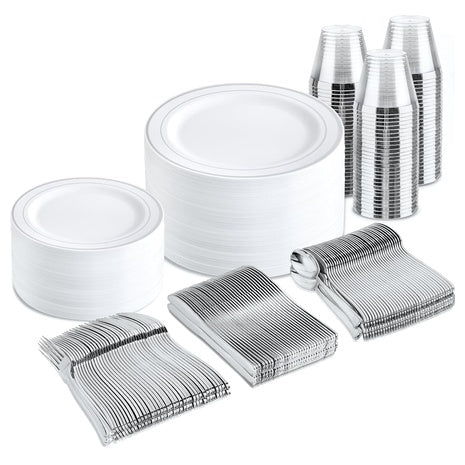300 Piece Silver Disposable Dinnerware Set