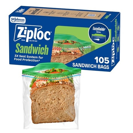 105 Ziploc Sandwich and Snack Bags with EasyGuide Texture
