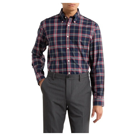 Men's Regular Fit Non-Iron Tartan Cotton Button-Down Shirt
