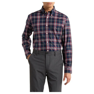 Men's Regular Fit Non-Iron Tartan Cotton Button-Down Shirt