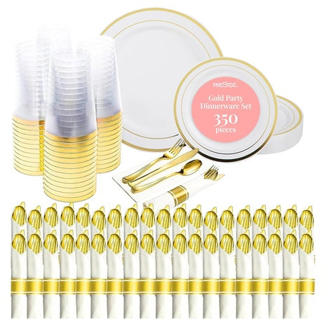 350-Piece Disposable Dinnerware Set with Pre-Rolled Napkins
