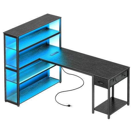 Praisun 57" L Shaped Gaming Computer Desk W/Larger Open Cabinet