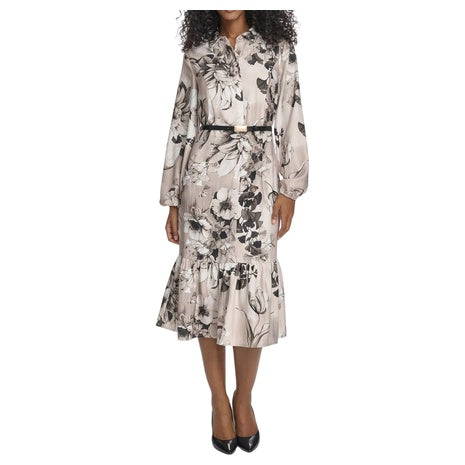 Calvin Klein Women's Belted Long-Sleeve Shirt Dress