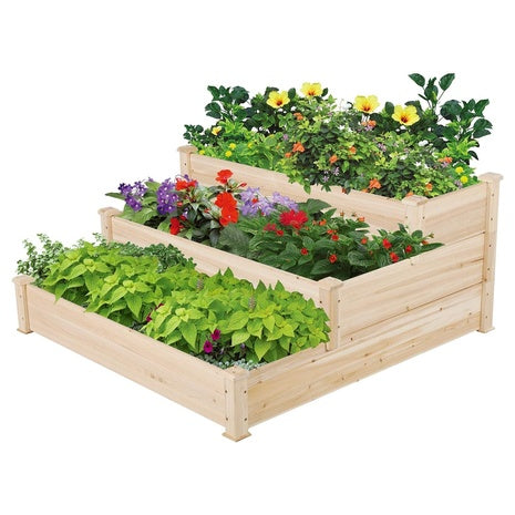 3-Tier Yaheetech Wooden Weather Resistant Raised Garden Bed