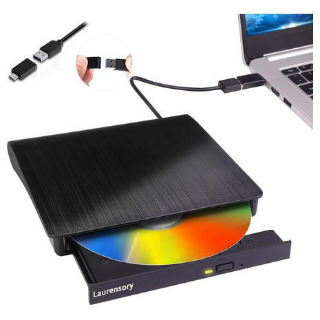 USB 3.0 External DVD/CD Burner with USB-C Adapter