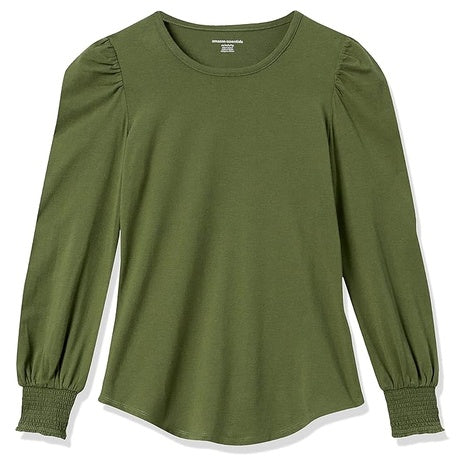 Amazon Essentials Woman's Crewneck Smocked Cuff T-Shirt